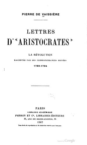 Tapa de Lettres d'aristocrates