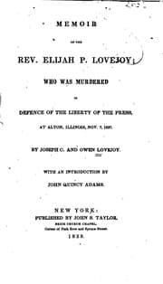 Tapa de Memoir of the Rev. Elijah P. Lovejoy