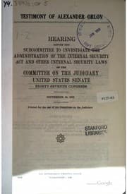 Tapa de Testimony of Alexander Orlov: Hearing Before the Subcommittee to Investigate ...