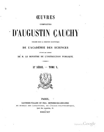 Tapa de Œuvres complètes d'Augustin Cauchy
