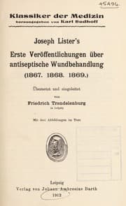 Tapa de Joseph Lister's erste Veröffentlichungen über antiseptische Wundbehandlung (1867, 1868, 1869)