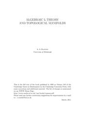 Tapa de Algebraic L-theory and topological manifolds