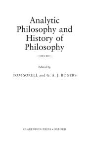 Tapa de ANALYTIC PHILOSOPHY AND THE HISTORY OF PHILOSOPHY; ED. BY TOM SORELL