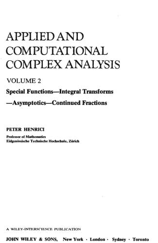 Tapa de Applied and Computational Complex Analysis (Pure & Applied Mathematics)