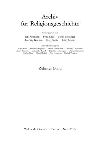 Tapa de Archiv fur Religionsgeschichte