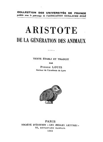 Tapa de De la génération des animaux
