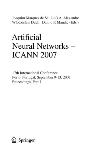 Tapa de Artificial Neural Networks ICANN 2007