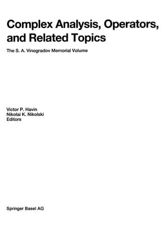 Tapa de Complex Analysis, Operators, and Related Topics