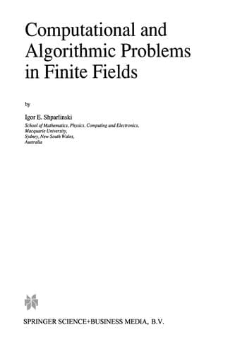 Tapa de Computational and Algorithmic Problems in Finite Fields