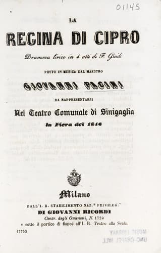 Tapa de La regina di Cipro