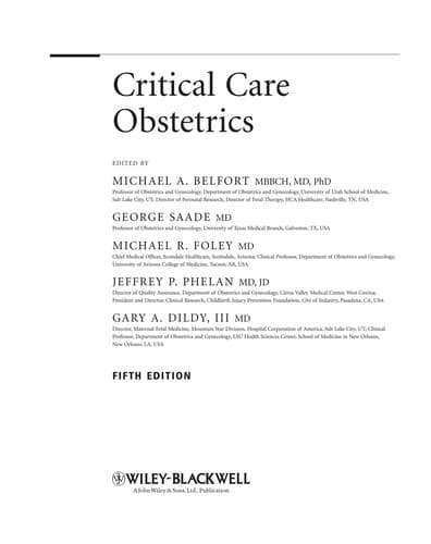 Tapa de Critical care obstetrics
