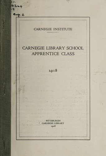 Tapa de Carnegie Library School apprentice class, 1918