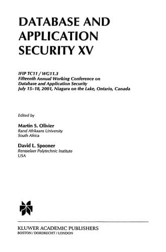Tapa de Database and Application Security XV