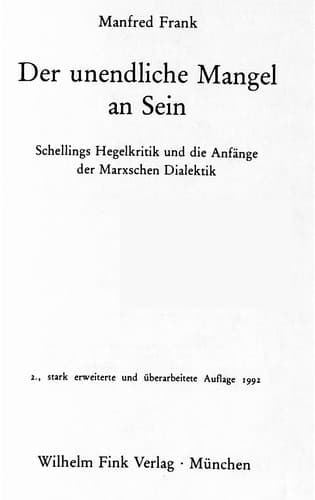 Tapa de Der unendliche Mangel an Sein