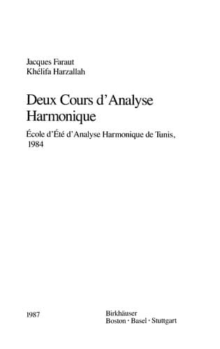 Tapa de Deux cours d'analyse harmonique