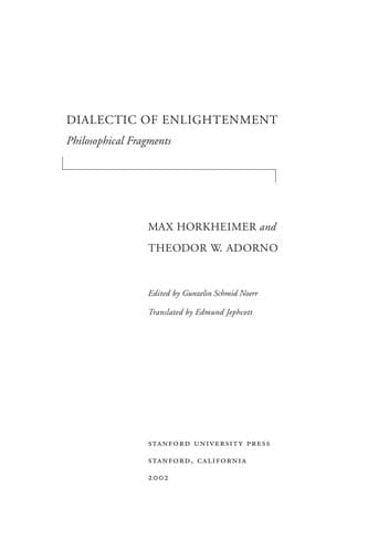 Tapa de Dialectic of enlightenment