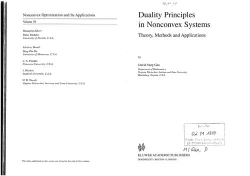 Tapa de Duality principles in nonconvex systems