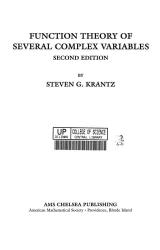Tapa de Function theory of several complex variables