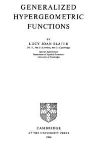 Tapa de Generalized hypergeometric functions