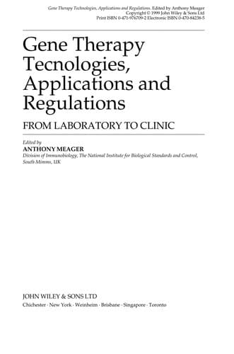 Tapa de Gene therapy technologies, applications and regulations