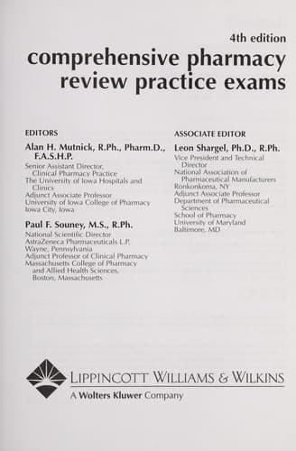 Tapa de Comprehensive pharmacy review practice exams