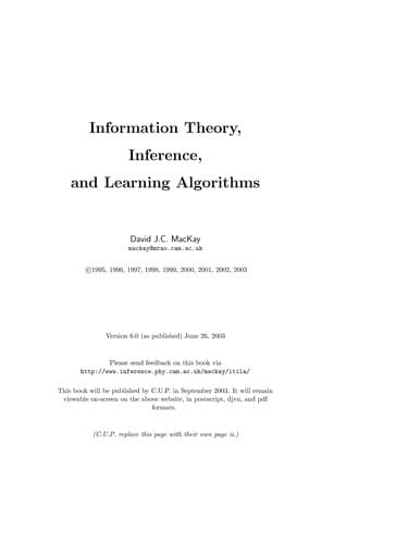Tapa de INFORMATION THEORY, INFERENCE, AND LEARNING ALGORITHMS.