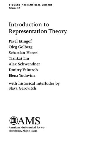 Tapa de Introduction to representation theory