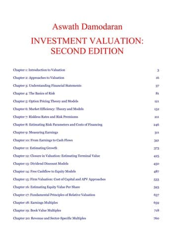 Tapa de Investment valuation