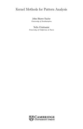 Tapa de KERNEL METHODS FOR PATTERN ANALYSIS