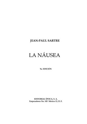 Tapa de La Nausea/nausea (Narrativa Losada)