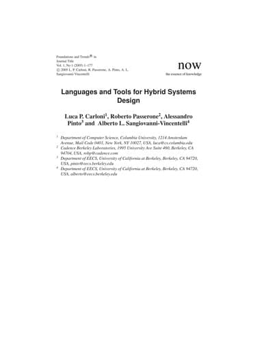 Tapa de Languages and tools for hybrid systems design