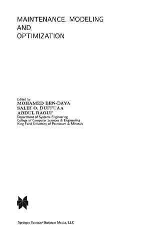 Tapa de Maintenance, Modeling and Optimization