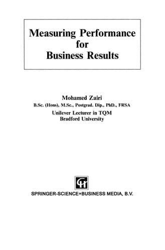 Tapa de Measuring Performance for Business Results