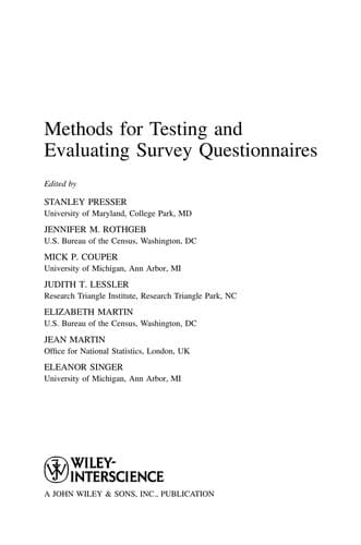 Tapa de Methods for testing and evaluating survey questionnaires