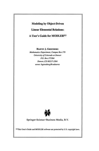 Tapa de Modeling by Object-Driven Linear Elemental Relations
