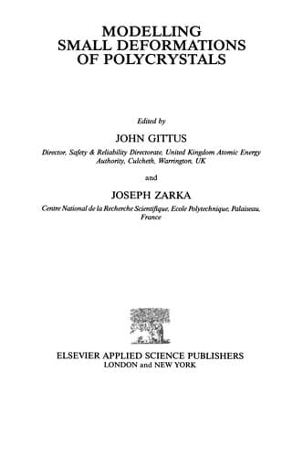 Tapa de Modelling Small Deformations of Polycrystals