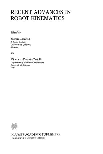 Tapa de Recent Advances in Robot Kinematics
