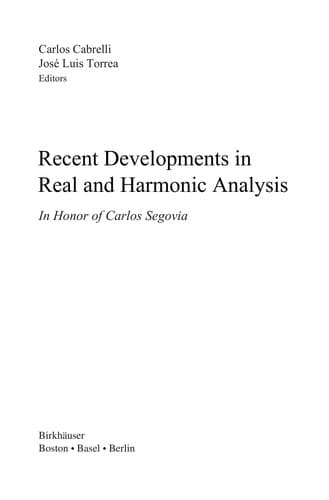 Tapa de Recent developments in real and harmonic analysis