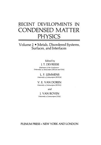 Tapa de Recent Developments in Condensed Matter Physics