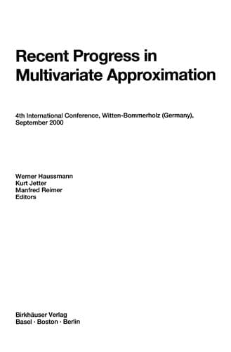 Tapa de Recent Progress in Multivariate Approximation