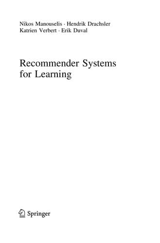 Tapa de Recommender Systems for Learning