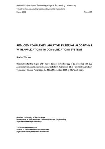 Tapa de Reduced complexity adaptive filtering algorithms with applications to communications systems
