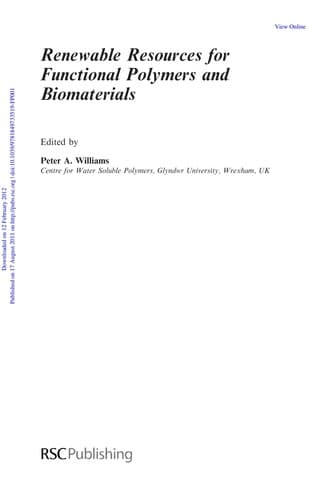 Tapa de Renewable resources for functional polymers and biomaterials