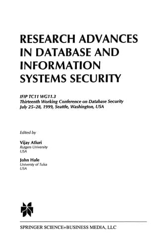 Tapa de Research Advances in Database and Information Systems Security