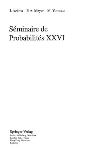Tapa de Séminaire de probabilités XXVI