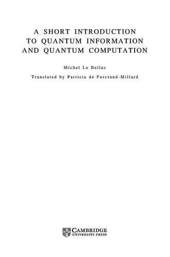 Tapa de A short introduction to quantum information and quantum computation