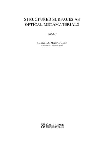Tapa de Structured surfaces as optical metamaterials