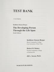 Tapa de Test bank to accompany Kathleen Stassen Berger, the developing person through the life span, sixth edition
