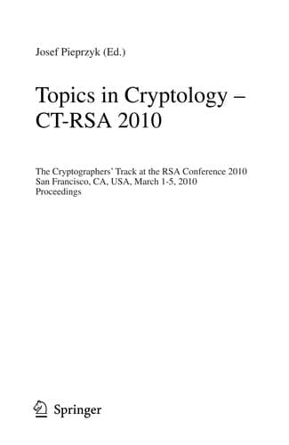 Tapa de Topics in Cryptology - CT-RSA 2010