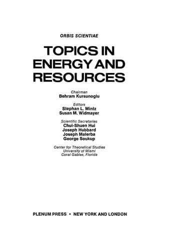 Tapa de Topics in Energy and Resources